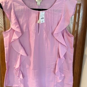 J. Crew Pink Ruffle Sleeveless Top